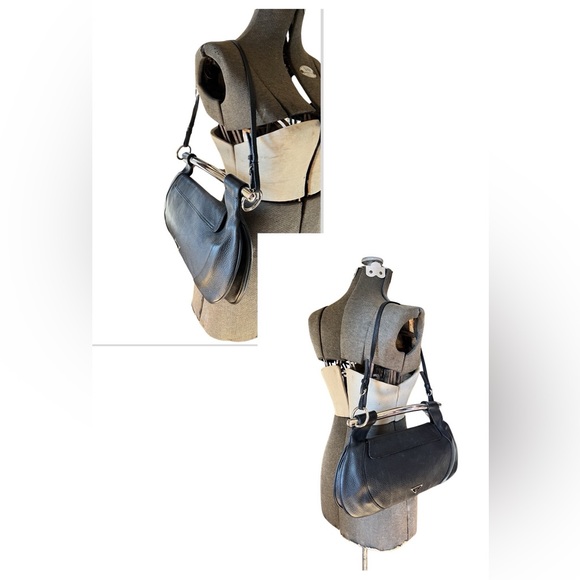Prada Black Leather Silver Metal Top Handle Bar 2 in 1 Shoulder Bag to Clutch - Picture 7 of 17